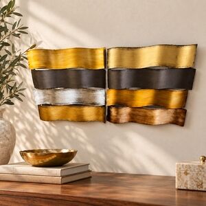 Set of 2 Metal Square Wall Frames Wavy Design 13.5x13.5 Modern Home Decor Accent